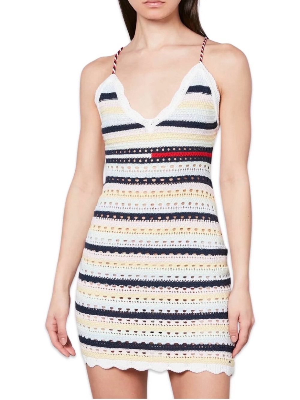 Tommy Hilfiger Pastel Multistripe Crochet Midi Dress